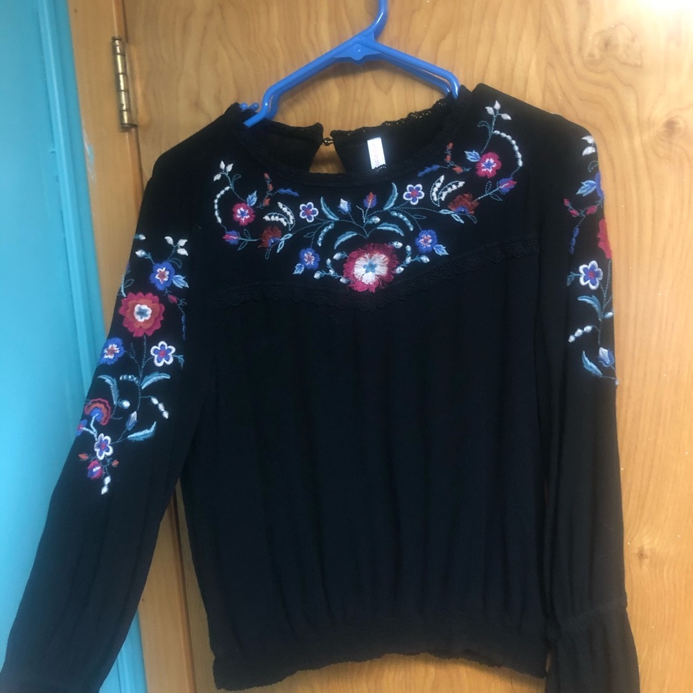 Black and floral bell sleeve top